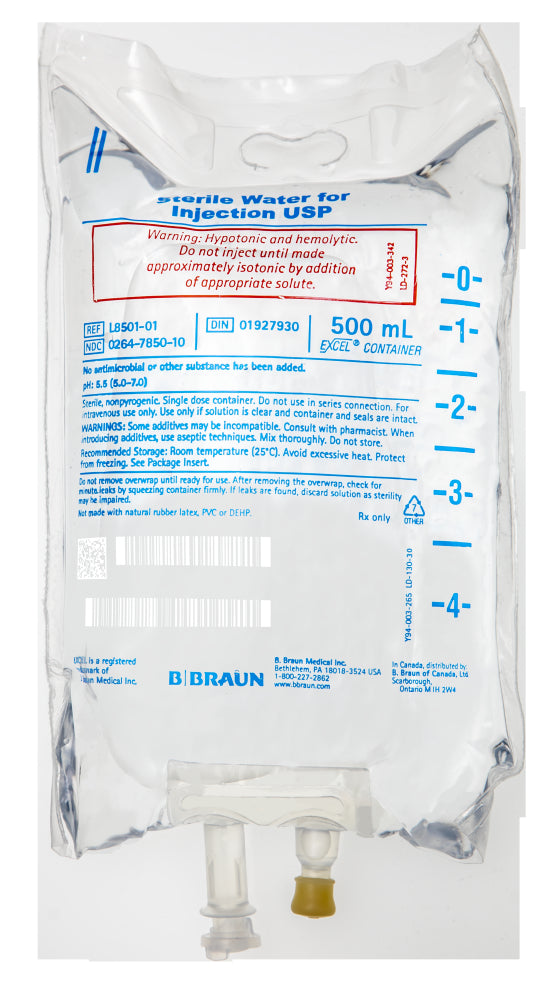 B. Braun L8501-01 Sterile Water for Injection USP, 500 mL