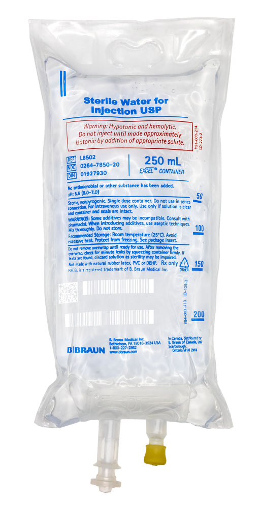 B. Braun L8502 Sterile Water for Injection USP, 250 mL